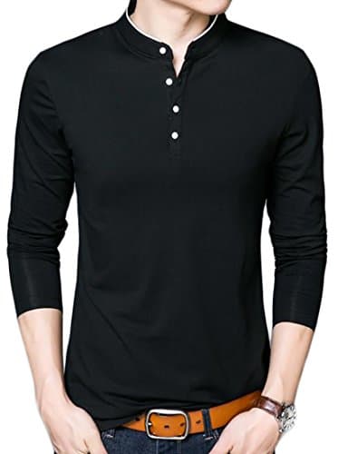 Papijam Mens Slim Fit Solid Long Sleeve Button Polo T-Shirt Top Tees