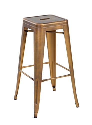 Ayvek Chairs Metal High ProStackable Indoor and Outdoor Backless Barstool (Set of 4), 26.4", Antique Black/Distressed Silver