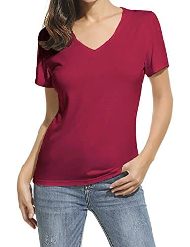 WomenFocus Women's Short Sleeve Soft Basic Fitted Cotton T-Shirts