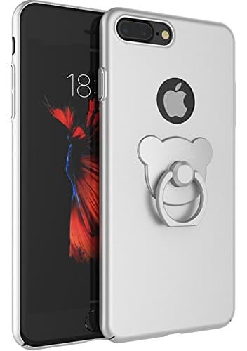 iPhone 7 Case, AiQaa Ultra Thin Hard Case with 360 Rotating Cute Bear Shape Holder and Kickstand Cute Ring Grip Stand with Protect Case Cover (Silver)