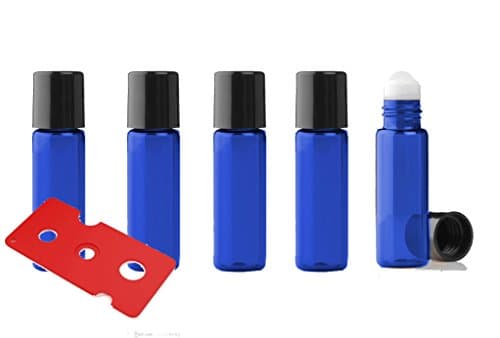 Grand Parfums Cobalt Blue Empty Refillable Roller Ball Bottles 1/6 Oz, 5mL Choose Glass or Stainless Steel Rollerballs, Plus Bonus Essential Oil Key (6 Bottles, Blue/Glass Rollers)