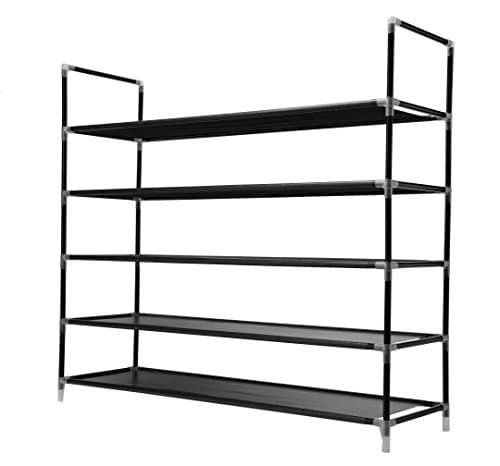 Premium Stackable Shoe Rack By Storwel - Practical 5 Tiers Shoe Storage Organizer - Sturdy Space Saving Rack - Suitable For Trainers, High Heels, Boots & More - (Black)
