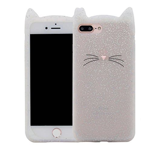 iPhone 7 Plus Case,iPhone 8 Plus Case,XINSIR Fashion Cute 3D White MEOW Party Cat Kitty Whiskers Soft Silicone Case for iPhone 7 Plus (2016),iPhone 8 Plus (2017) 5.5inch (Cat-White)