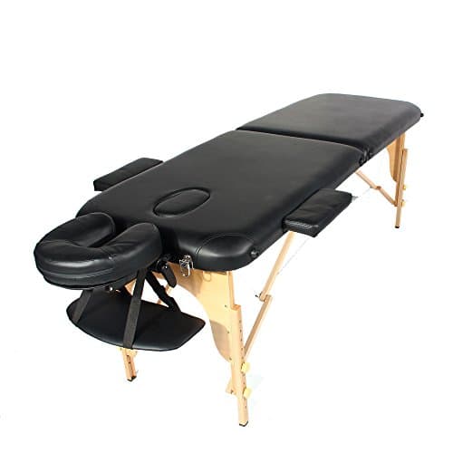 Masione® Portable folding Massage Table Lightweight Black 2-Section Massage Table with Carrying Case Face Pillow