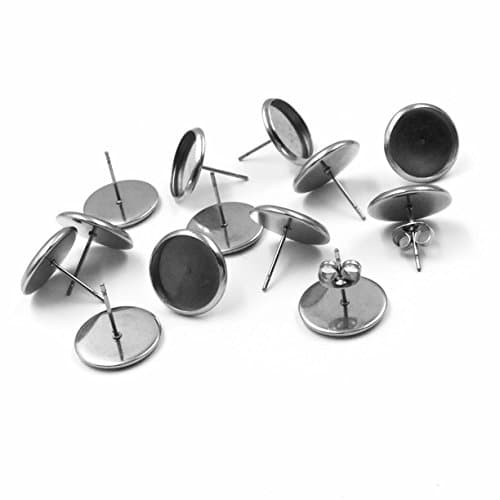 bcraftiz 100pcs 12mm Stainless Steel Blank Stud Earring Bezel Setting 316 Surgical Steel Post and Back