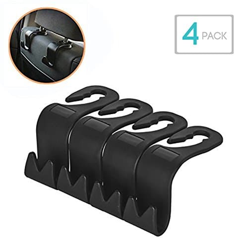 WORDA 4 Pack Car Back Seat Headrest Hanger Organizer Storage Hooks for Groceries Bag Handbag Purse (Black)