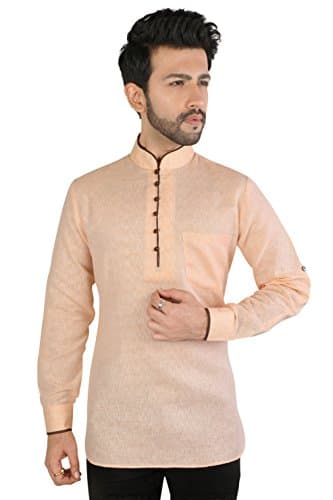Thaath Men's Peach Linen Short Kurta