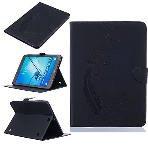 Galaxy Tab S2 9.7 Case, 3D Embossed Feather PU Leather Magnetic Closure Flip Folio Wallet Cover Case for Samsung Galaxy Tab S2 9.7 SM-T815 with Card Slot Kickstand ( Color : Black )