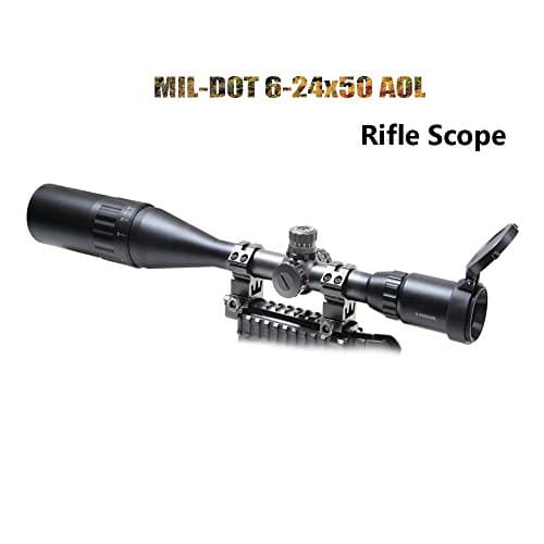 Vivpike Hunter Gun Rifle Scope 6~24x50mm Optics three differ color display AOE Red & Green& Blue Mil-dot Reticle Illuminated Crosshair Adjustable Intensified Rifle Scope with Sunshade