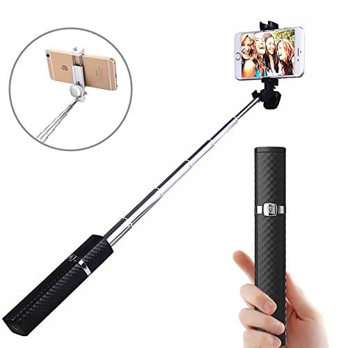 Quarkware Protable Wireless Bluetooth Lipstick Selfie Stick with Clear Rear View Mirror for Smart Phone iPhone Samsung and More (Black)