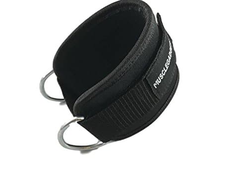 Ankle Straps for Cable Workout Machines, 12” Long with Dual D-Rings and Soft Fleece Liner (Black)