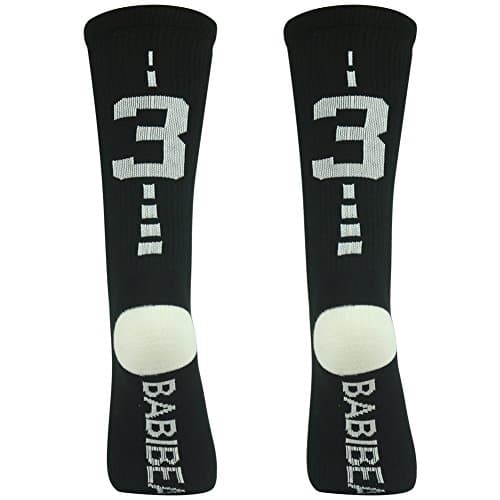 BABIBEAN Athletic Half Cushioned Mid Calf Custom Team Number Crew Socks For Kids Boys Softball Soccer Football Black/White 13-17 Age