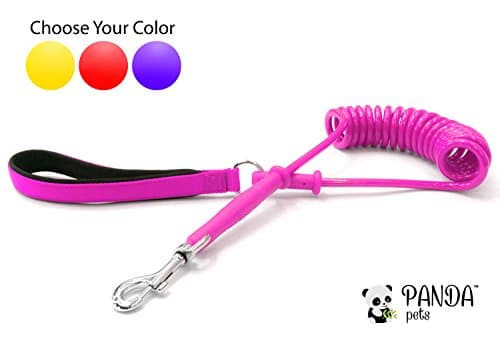 Coiled Dog Leash by Panda Pets - Super Durable - Anti Tangling - Flexible Molded-In Metal - Padded Neoprene Inside (Pink)