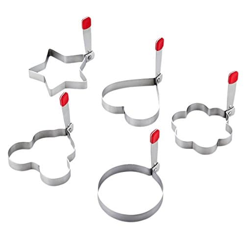 Seenzer Fried Egg Mold Ring 5PCS Different Shapes Stainless Steel Pancake Cooker Nonstick Kitchen Set within Free Gift of Egg Separator and Silicone Pastry Brush