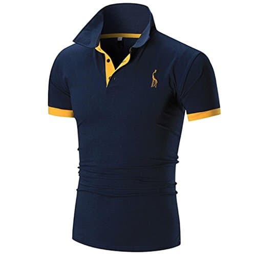 Summer Men Short Sleeve ☀Kstare Men's Classic Solid Soft Stretch Short Sleeves Polo T-Shirt (Navy, L)