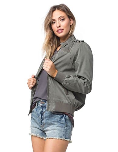 JOU JOU Twill Womens Bomber Jacket, Olive, Medium