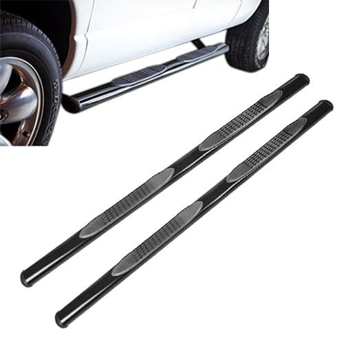 Micropower 4" Running Boards S/S Black For 2009-2017 Dodge Ram 1500/2010-2017 Ram 2500 3500 Crew Cab Oval Side Step Rails Nerf Bars With Non-slip Black Pad (2PCS with Mounting Bracket Kit)