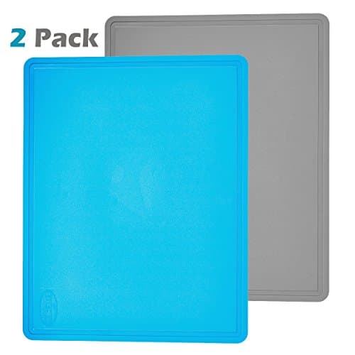 Flexible Anti-Bacterial Cutting Board, Extra Large, Scratch Resistant, Knife-Friendly, Juice Grooves, BPA Free, FDA Approved, Dishwasher Safe, Set of 2 (Blue & Gray), by Kitchen Maestro