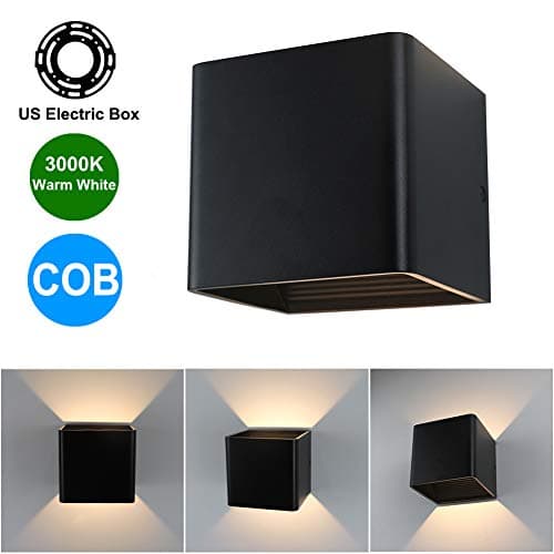 Aipsun 6W LED COB Square Black Modern Up and Down Wall Light for Indoor Wall Mount Sconce Pathway Staircase Bedroom Living Room Balcony Home Lighting Fixture(Warm White 3000K)