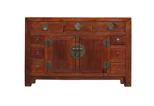 Chinese Distressed Brown Moon Face Sideboard Console Table Cabinet Acs3470