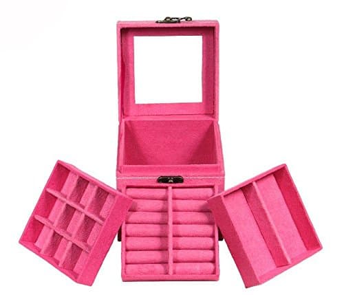 Novadeal Small Cube Three Layer Mini Jewelry Storage Boxes Stackable Organizer Tray Case For Rings Earrings Necklaces Accessories - Hot Pink