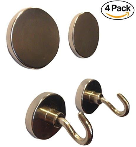 Larger Stronger Better Magnets Package 2 Discs (D1.5" x 1/5") 2 Hooks (D1.25") 80 lbs Heavy Duty Neodymium Magnetic force. Perfect for Homeowners