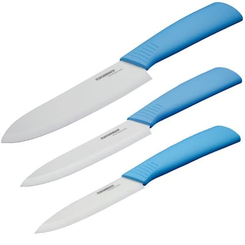 Toponeware CKBEW456 3-Piece Ceramic Knife Set, Light Blue/White
