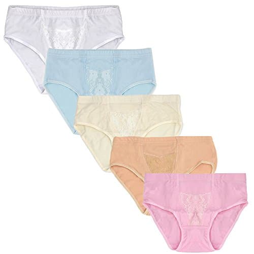 5 Pack of Mid-Rise Full Coverage Lace Flower Basic Panties/Briefs Underwear Assorted Colors (M, Mix color)