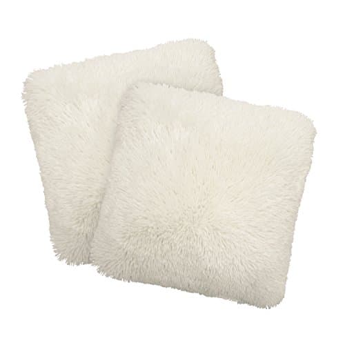 Dolce Home Alexus Shag Decorative Pillow Set, White, 2 Piece