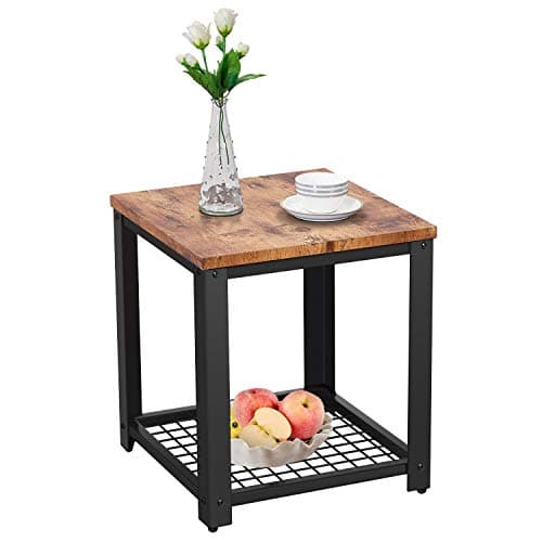 Vintage Industrial End Table 2-Tier Side Table Nightstand Coffee Table with Storage Shelf Wood Look Accent Furniture with Metal Frame for Living Room Bedroom
