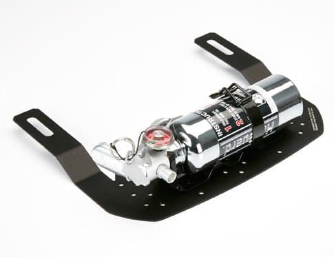 Ford Mustang fire extinguisher bracket for 2015-2016 models with 1.5lb fire extinguisher chrome