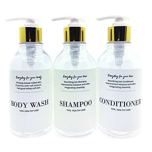 oni Empty Refillable Dispenser Gold Pump Plastic Bottles for Shampoo,Conditioner,Body wash,for Bathroom, Office, Guest Room 3 Packs 10 Oz White
