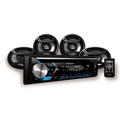 Pioneer DEH S4000BT Single Din In Dash CD Receiver with Bluetooth Dual Phone Connection, USB, Spotify, Pandora Control, Android Music Support (CD Receiver w/ Speaker Package)