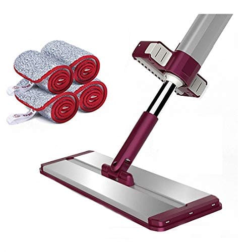 Choreau Aluminium 360 Spin Self Wringing and Squeeze Microfiber 4 Washable and Reusable Flat Mop Cloths, for Wet or Dry Floor Cleaning-15.7 X 4 X 63 Inch (L x W x H), Purple