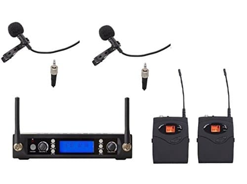 200 Channel UHF Dual Wireless Lavaier Lapel Microphone System micro cravate