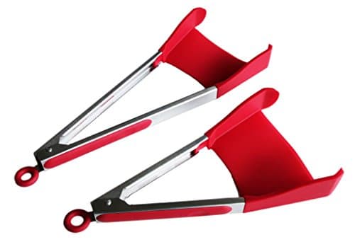 2-in-1 Spatula and Tongs Kitchen Gadget Tool - 2 Pack (1 Large 1 Small) - BPA Free - Heat Resistant, Dishwasher Safe, Non-Stick