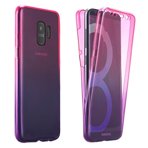 Galaxy A8 Plus 2018 Case, ZHFLY Ultra thin Full Coverage 360 degree Protective Case Touch Screen Shockproof TPU Gel Transparent Clear Cover for Samsung Galaxy A8 Plus 2018, Pink to Purple