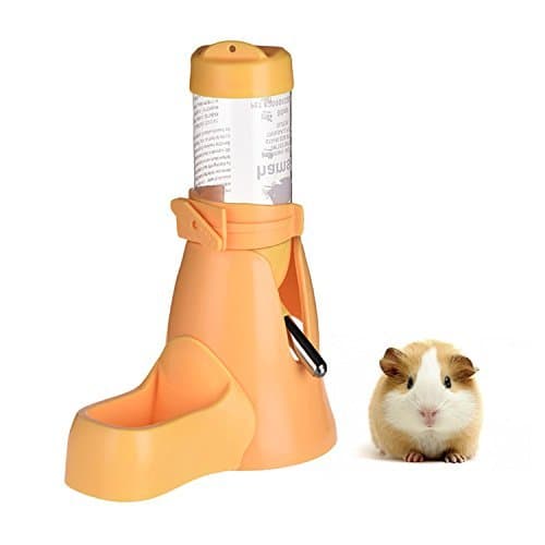 3 in 1 Hamster Automatic Water Drinking Feeder Dispenser Bottle with Food Feeder Station Bowl Pet Container 80ML (Yellow)