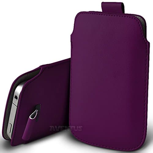Aventus (Dark Purple) Apple iPhone 8 Plus Case High Quality Pouch Sleeve Faux Leather Case Cover with Pull Tab Cord Slip In