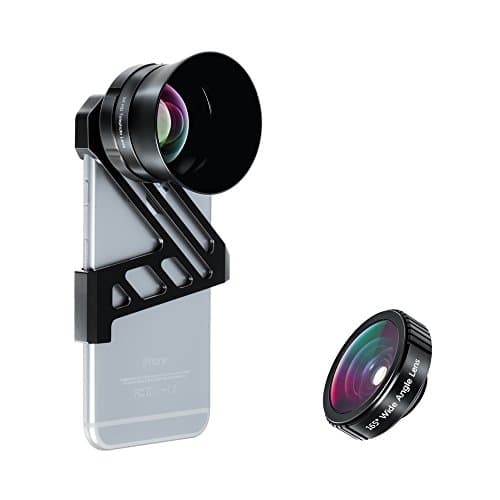 iPhone Camera Lens Kit for iPhone 6/6s - AiKEGlobal AK030 165° Wide Angle + 3x Optical Zoom Telephoto Cell Phone Camera Lenses with Lens Hood & Aluminum Bracket for Fast & Easy Lens Swap