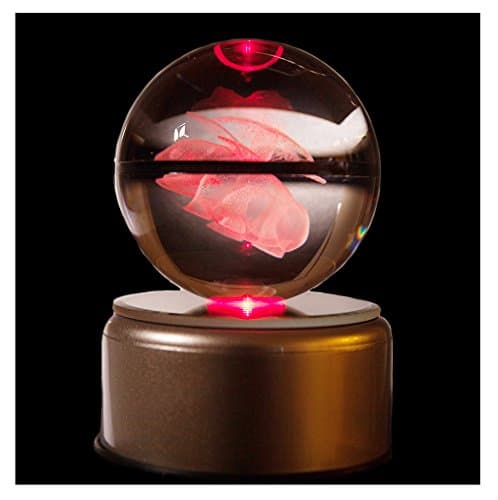 Clear K9 Crystal 3D Pokemon Go Inspired Inside Engraved Lasermarked Glowing Pokeball with LED Rotary Lamp Base Toy Light Lamp (venusaur)