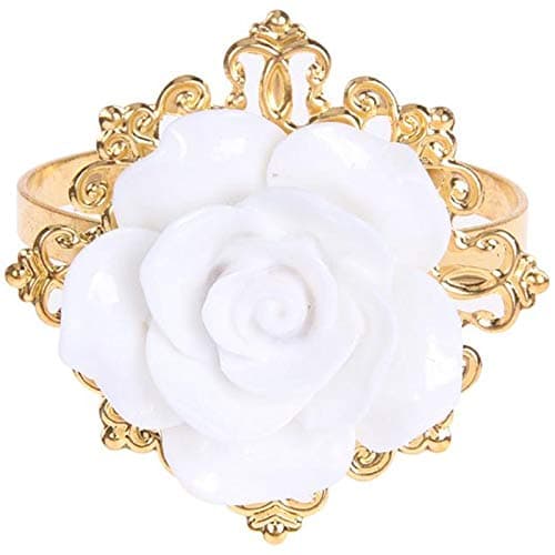 Toolmore 12Pcs/Set Resin Rose White Napkin Ring Table Kitchen Serviette Holder For Wedding Banquet Party Dinner Decoration Gold