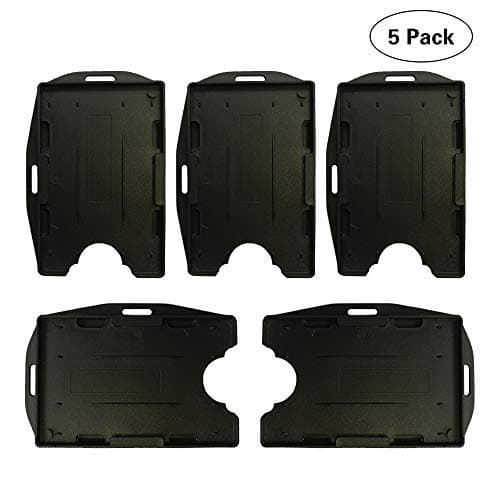ID Badge Card Holder 2 Sided Open Face Hard Rigid Plastic Black Color Vertical or Horizontal Direction 5 Pack