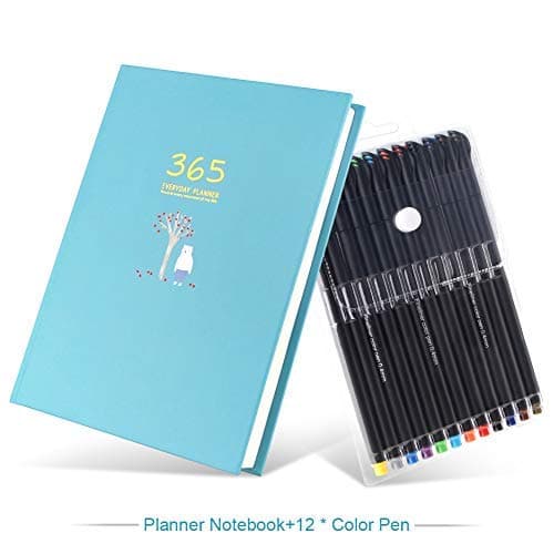 Daily Planner 2018–2019 with 12 Colored Pens, Plan Interesting and Lively, Weekly Planner/Monthly Planner/Yearly Agenda 365 Days to Achieve Your Goal, Bright Little Illustrations, 5.3’’x 7.2’’