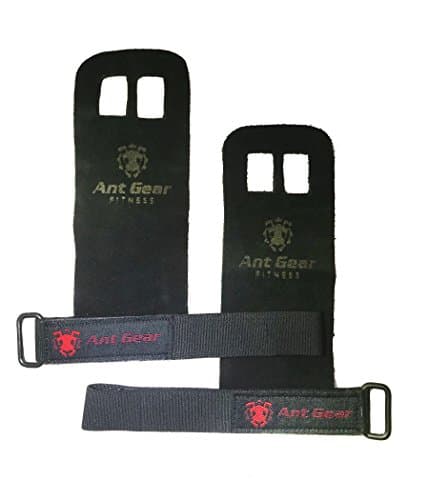 Ant Gear Leather hand grips by perfect for pull-ups, kettlebells, weightlifting, exercise and crossfit workouts. Supple leather & elastic wrist band for perfect fit. Prevents rips. (Black, Medium)