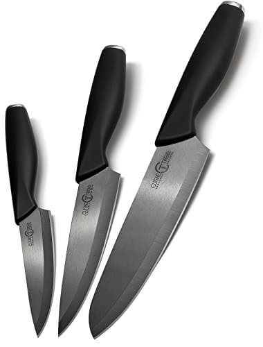 Cuisine Trend Premium Ceramic Kitchen Knife Set with Sheaths | 6” Chef Knife, 5” Utility Knife & 4” Paring Knife – FDA certified, Ergonomic Handle, Ultra-Sharp Zirconium Ceramic Blade