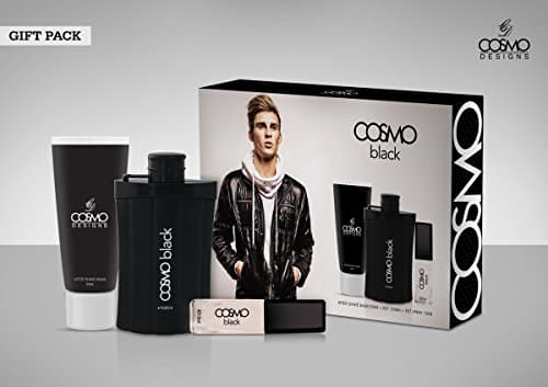 COSMO BLACK 3 Pc Set 3.4 Edt Spray + .5 mini spray + 1.7 AfterShave Balm Gift For men