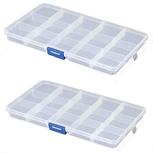 OUTOWIN 2 Pack 15 Grid PP Plastic Jewelry Storage Box Organizer Containers with Removable Dividers