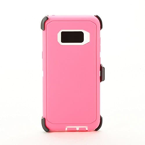 Galaxy S8 PLUS Case, 3-Layer Protection Military Grade Rugged Shockproof Defender Case for Samsung Galaxy S8+ Models (With Belt Clip Holster) (Pink/White)