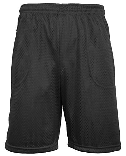 LA Gen Mens Athletic Mesh Shorts Pockets Plain Workout Jersey Sports Basketball Gym Fitness Active Soft (Large, Black)